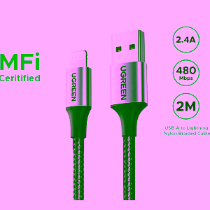 UGREEN 2 Meter MFi Certified USB to Lightning 2.4A Nylon Braided Cable