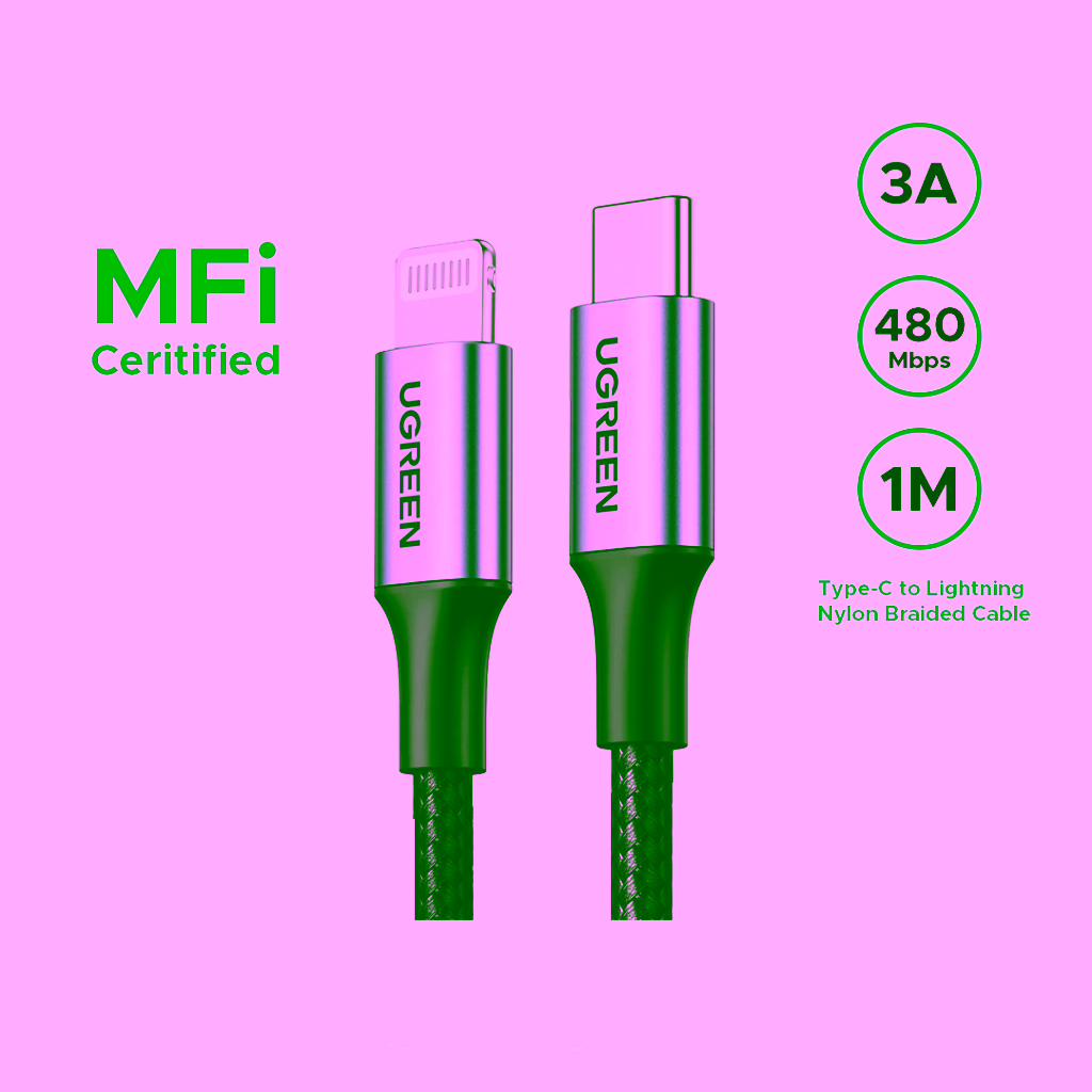 Ugreen Type C to Lightning braided cable, MFi US304 1m